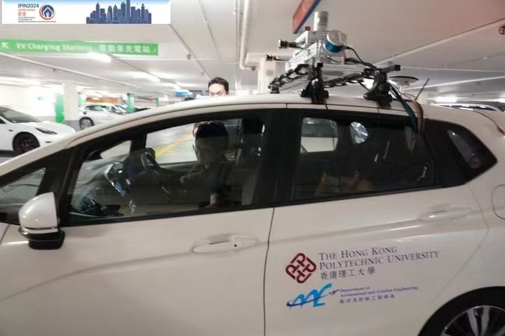 PolyU research vehicle equipped with sensors at IPIN 2024